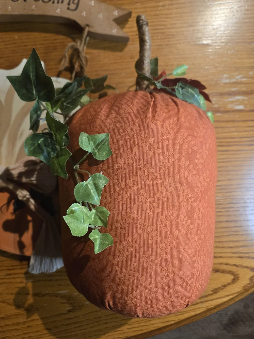 Fall Greeting Pumpkin Door Hanger And Fabric Pumpkins Home Decor